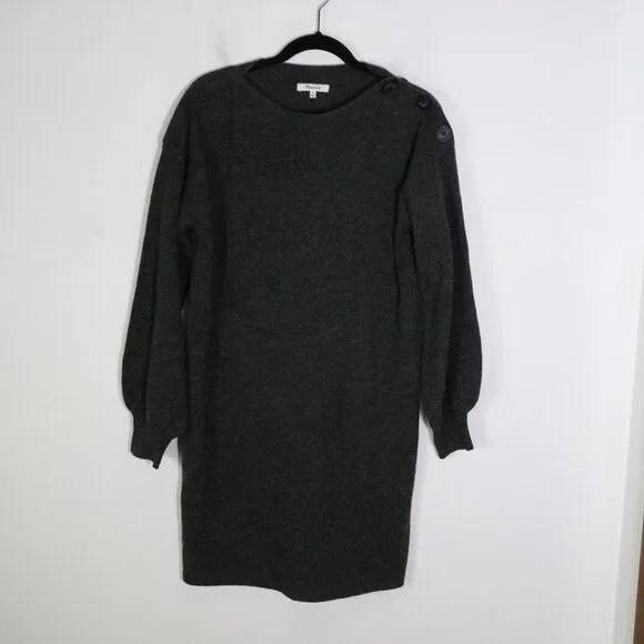 Madewell Merino Wool Boatneck Sweater Dress M Button Shoulder Neutral Minimalist - Picture 2 of 8
